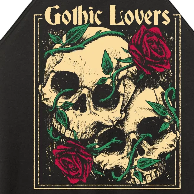 Gothic Lovers Skull And Rose Women’s Perfect Tri Rocker Tank