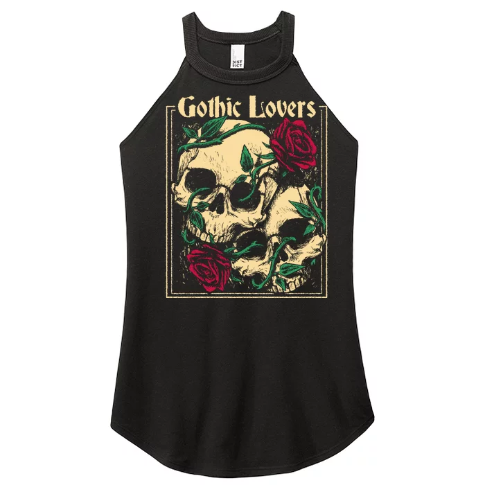 Gothic Lovers Skull And Rose Women’s Perfect Tri Rocker Tank