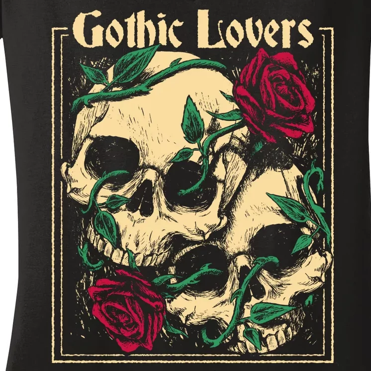 Gothic Lovers Skull And Rose Women's V-Neck T-Shirt