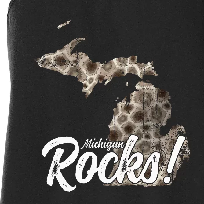 Great Lakes Shaped Wo Petoskey Stone Michigan Rocks Women's Racerback Tank