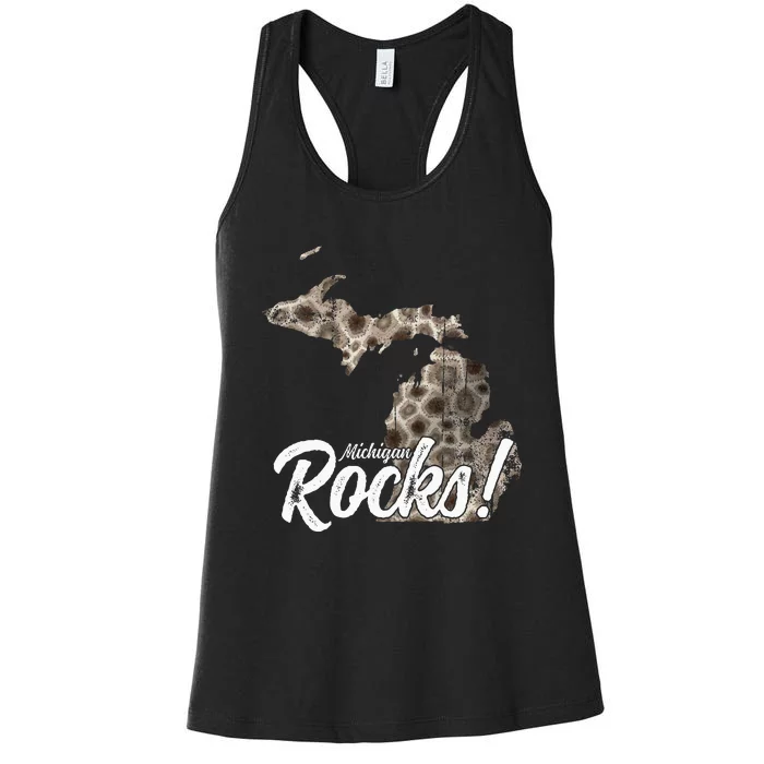 Great Lakes Shaped Wo Petoskey Stone Michigan Rocks Women's Racerback Tank