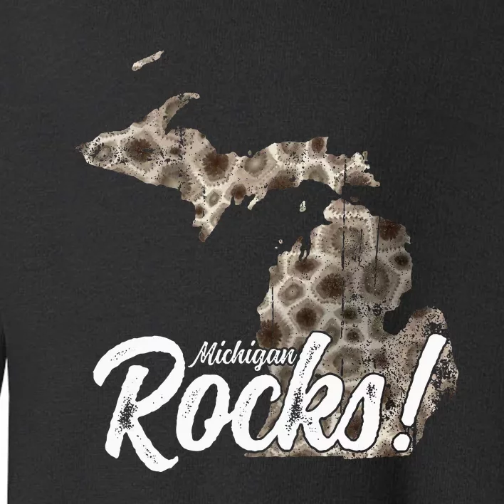 Great Lakes Shaped Wo Petoskey Stone Michigan Rocks Toddler Sweatshirt