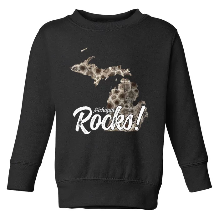 Great Lakes Shaped Wo Petoskey Stone Michigan Rocks Toddler Sweatshirt