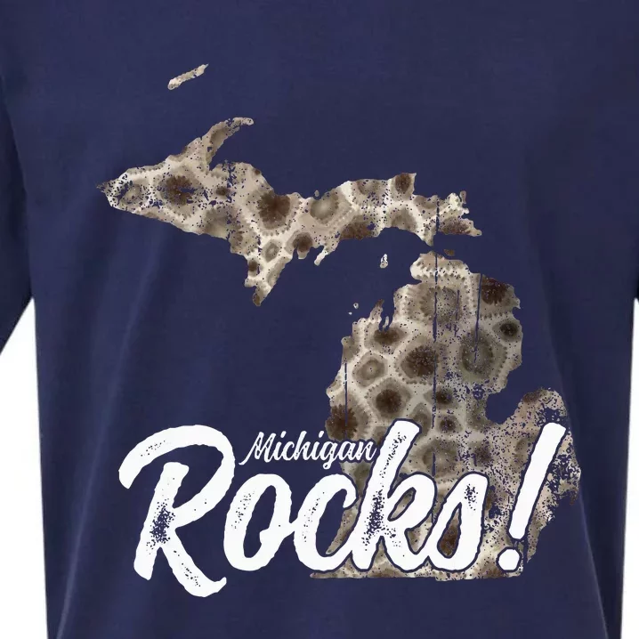 Great Lakes Shaped Wo Petoskey Stone Michigan Rocks Sueded Cloud Jersey T-Shirt