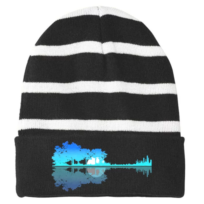 Guitar Lake Shadow Love Guitar Musician Striped Beanie with Solid Band