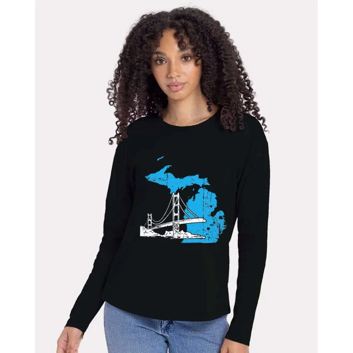 Great Lakes Shaped  Summer Michigan Mackinac Bridge Womens Cotton Relaxed Long Sleeve T-Shirt