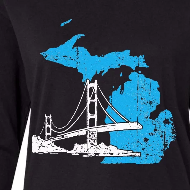 Great Lakes Shaped  Summer Michigan Mackinac Bridge Womens Cotton Relaxed Long Sleeve T-Shirt