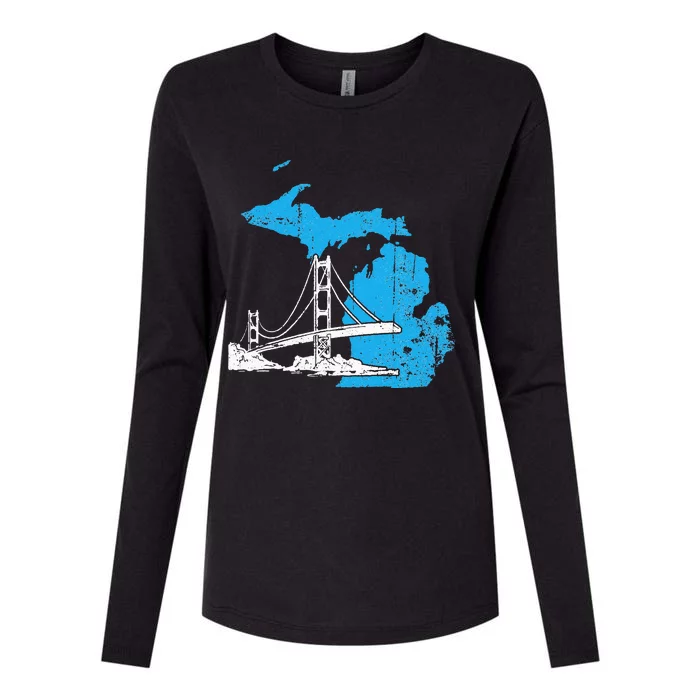 Great Lakes Shaped  Summer Michigan Mackinac Bridge Womens Cotton Relaxed Long Sleeve T-Shirt