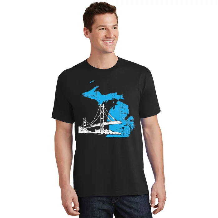 Great Lakes Shaped  Summer Michigan Mackinac Bridge T-Shirt