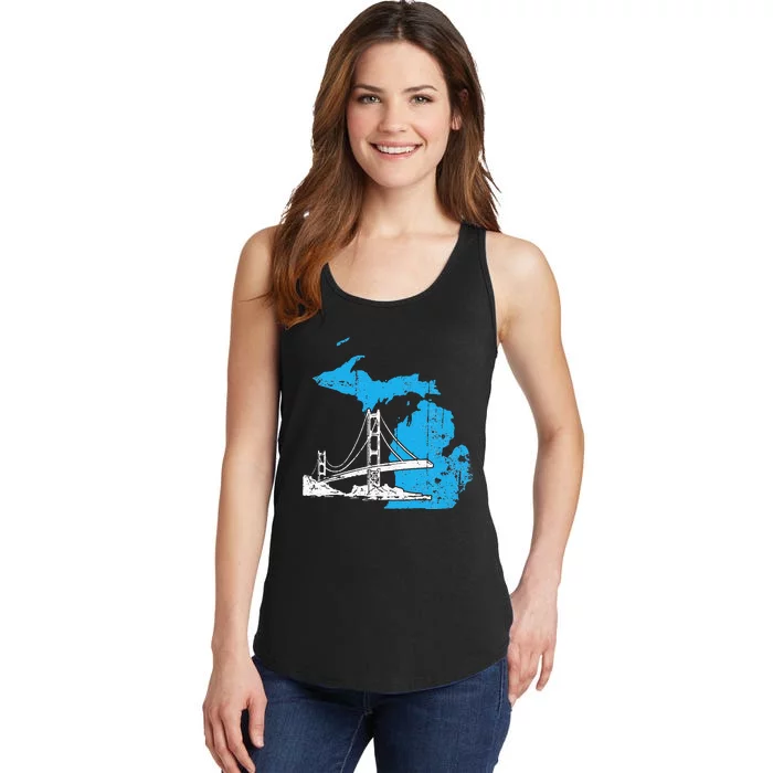 Great Lakes Shaped  Summer Michigan Mackinac Bridge Ladies Essential Tank