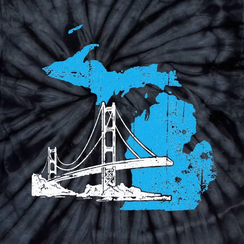 Great Lakes Shaped  Summer Michigan Mackinac Bridge Tie-Dye T-Shirt