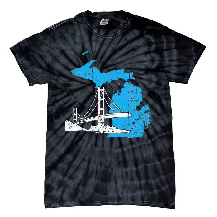 Great Lakes Shaped  Summer Michigan Mackinac Bridge Tie-Dye T-Shirt