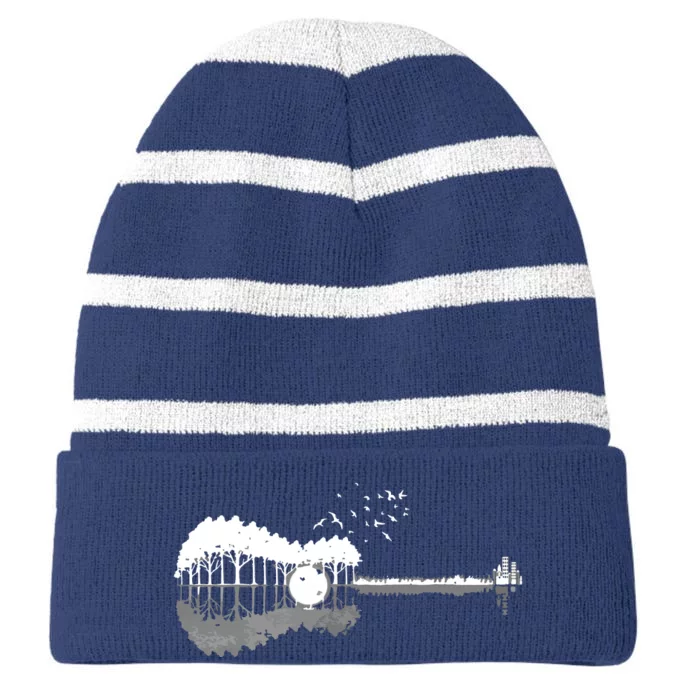 Guitar Lake Shadow Love Guitar Musician Striped Beanie with Solid Band