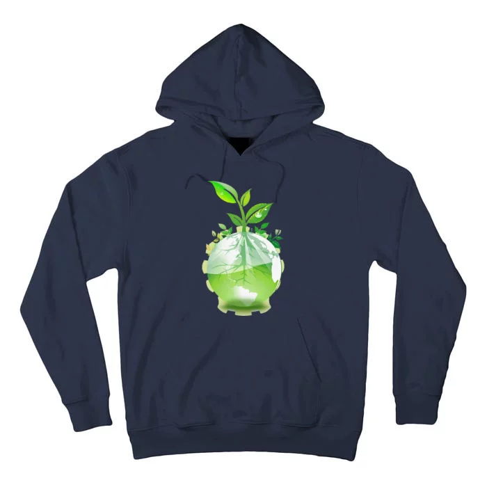 Green Leaf Tree World Globe Growing Funny Earth Day Tall Hoodie