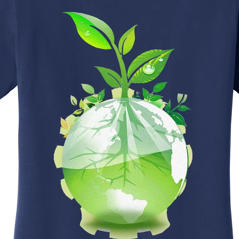 Green Leaf Tree World Globe Growing Funny Earth Day Women's T-Shirt