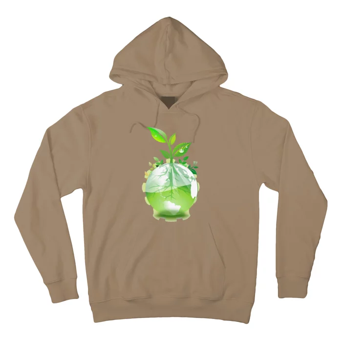 Green Leaf Tree World Globe Growing Funny Earth Day Hoodie