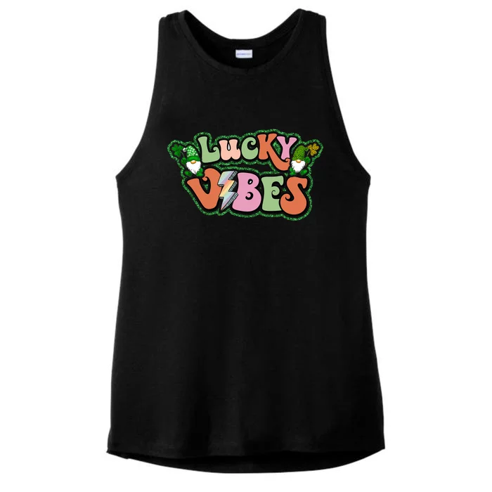 Groovy Lucky Vibes St Patrick's Day Cute Shamrock Gnomes Cool Gift Ladies Tri-Blend Wicking Tank