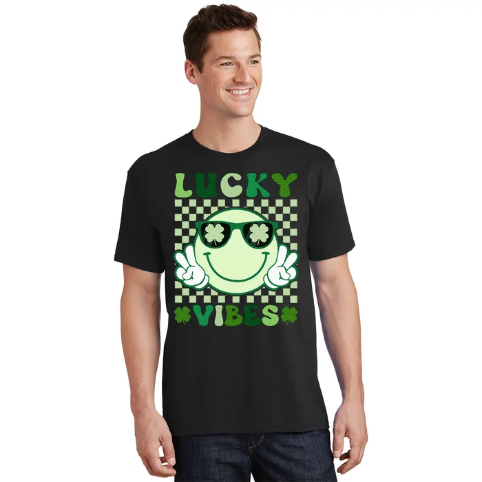 Groovy Lucky Vibes Shamrock St Patricks Day T-Shirt