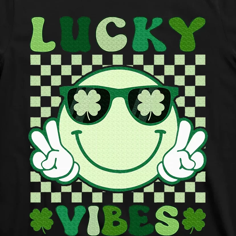 Groovy Lucky Vibes Shamrock St Patricks Day T-Shirt