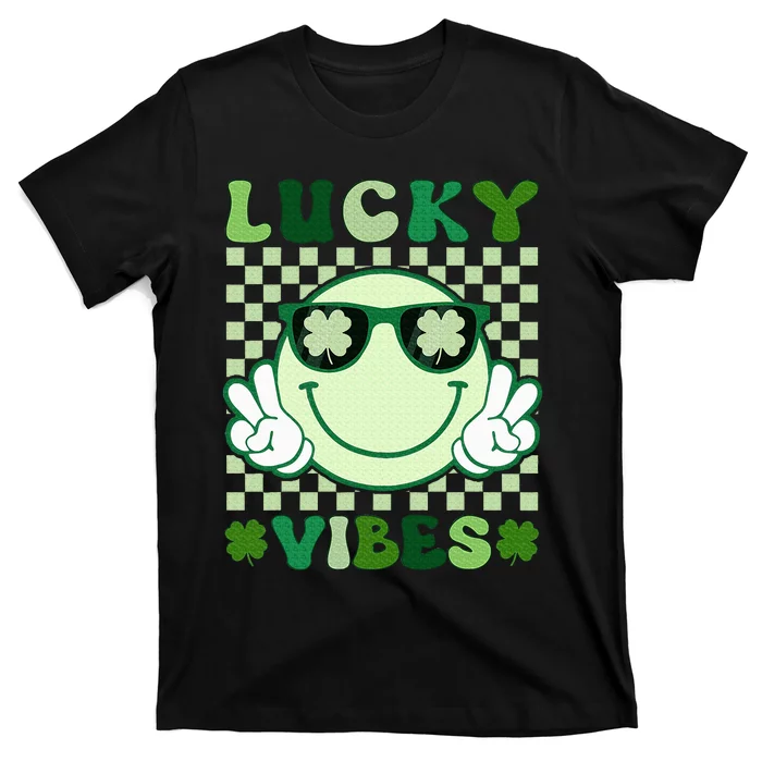 Groovy Lucky Vibes Shamrock St Patricks Day T-Shirt