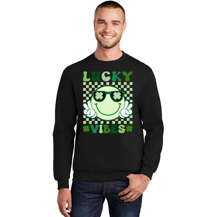 Groovy Lucky Vibes Shamrock St Patricks Day Tall Sweatshirt