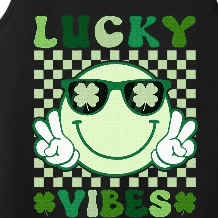 Groovy Lucky Vibes Shamrock St Patricks Day Performance Tank