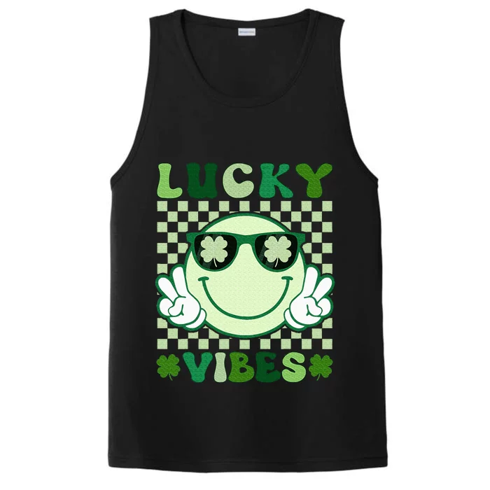 Groovy Lucky Vibes Shamrock St Patricks Day Performance Tank