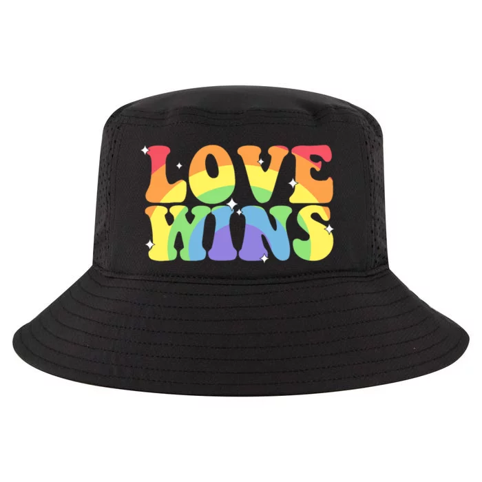 Groovy Love Wins Rainbow Pride Flag Colors LGBT Queer Ally Cool Comfort Performance Bucket Hat