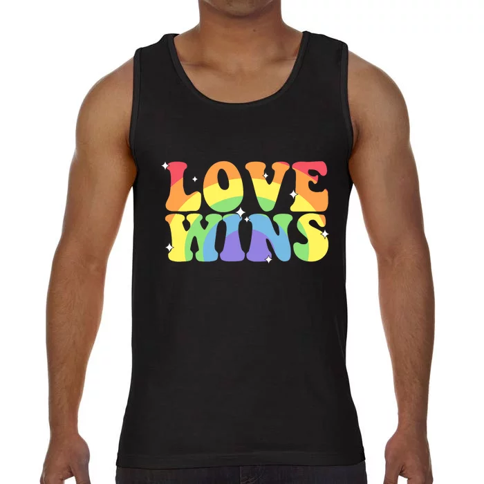 Groovy Love Wins Rainbow Pride Flag Colors LGBT Queer Ally Comfort Colors® Tank Top