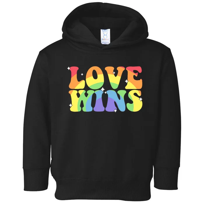 Groovy Love Wins Rainbow Pride Flag Colors LGBT Queer Ally Toddler Hoodie