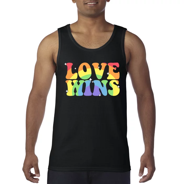 Groovy Love Wins Rainbow Pride Flag Colors LGBT Queer Ally Tank Top