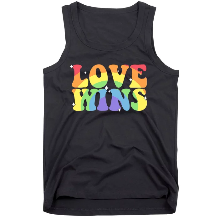 Groovy Love Wins Rainbow Pride Flag Colors LGBT Queer Ally Tank Top