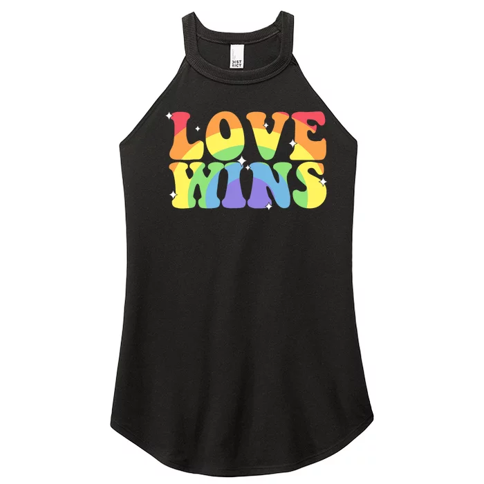 Groovy Love Wins Rainbow Pride Flag Colors LGBT Queer Ally Women’s Perfect Tri Rocker Tank