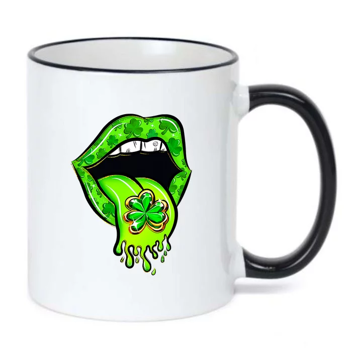 Green Lips With Tongue Shamrock Funny St Patrick's Day Black Color Changing Mug