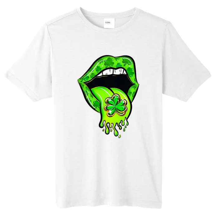 Green Lips With Tongue Shamrock Funny St Patrick's Day ChromaSoft Performance T-Shirt