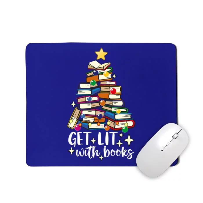 Get Lit With Books Christmas Tree Hanukkah Read Book Lover Gift Mousepad