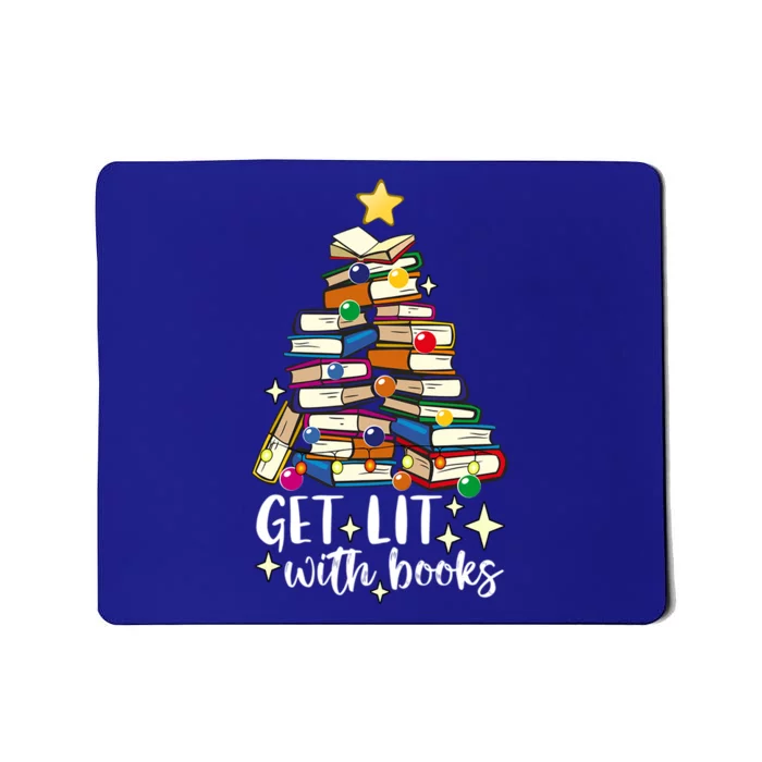 Get Lit With Books Christmas Tree Hanukkah Read Book Lover Gift Mousepad