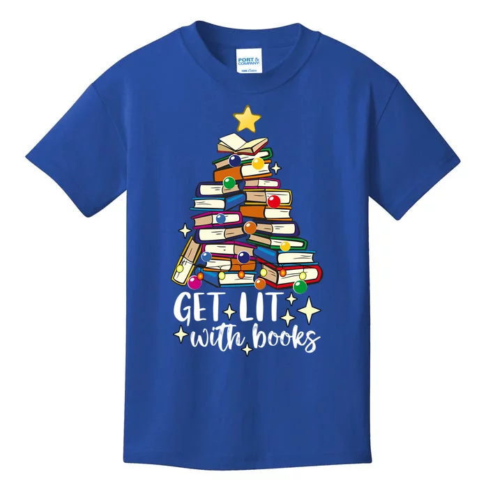 Get Lit With Books Christmas Tree Hanukkah Read Book Lover Gift Kids T-Shirt