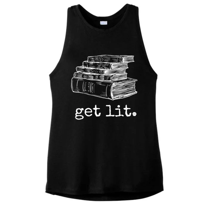 Get Lit With Books Funny Meme Gift For Book Lover, Reading TShirt Ladies Tri-Blend Wicking Tank