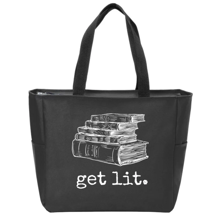 Get Lit With Books Funny Meme Gift For Book Lover, Reading TShirt Zip Tote Bag