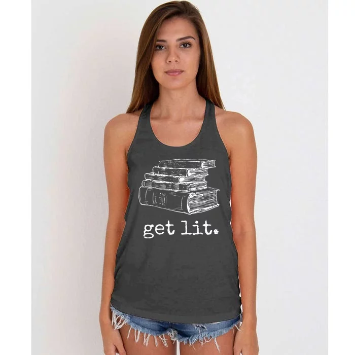 Get Lit With Books Funny Meme Gift For Book Lover Reading Women's Knotted Racerback Tank