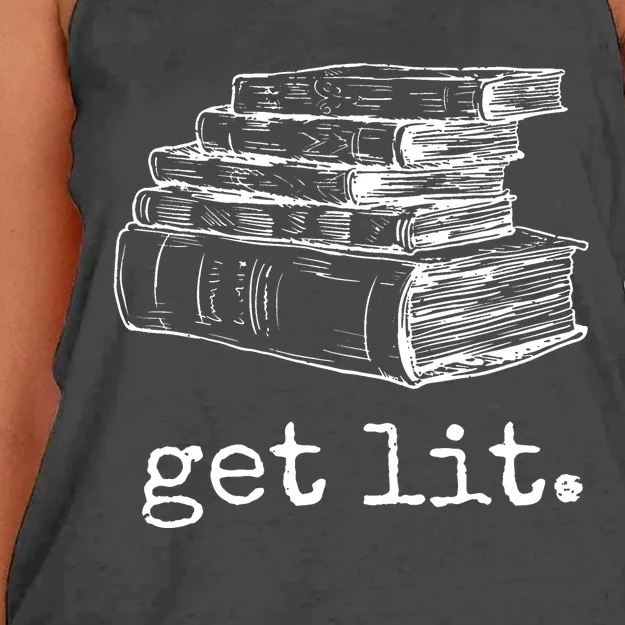 Get Lit With Books Funny Meme Gift For Book Lover Reading Women's Knotted Racerback Tank