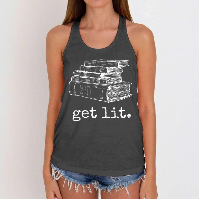 Get Lit With Books Funny Meme Gift For Book Lover Reading Women's Knotted Racerback Tank