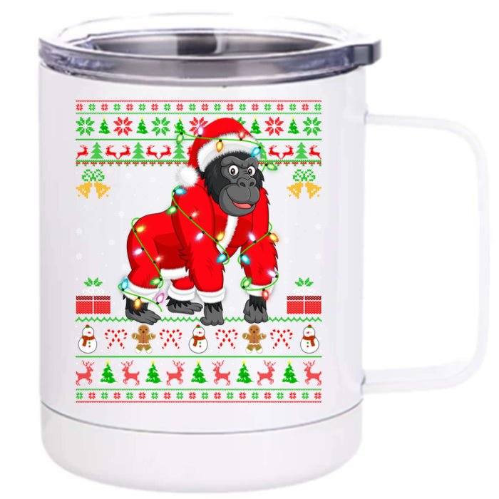 Gorilla Lover Xmas Matching Santa Ugly Gorilla Christmas Gift Front & Back 12oz Stainless Steel Tumbler Cup