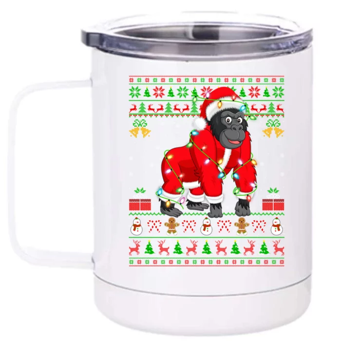 Gorilla Lover Xmas Matching Santa Ugly Gorilla Christmas Gift Front & Back 12oz Stainless Steel Tumbler Cup