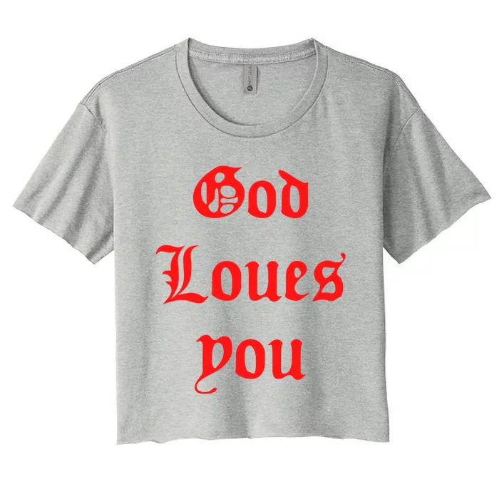 God Loves You Black Red Designer Gift Women's Crop Top Tee