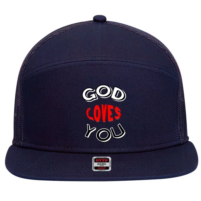 God Loves You Gift 7 Panel Mesh Trucker Snapback Hat