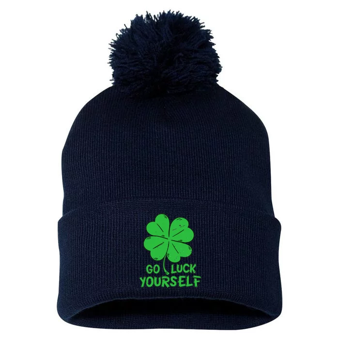 Go Luck Yourself St Patrick's Day Four Leaf Clover Lucky Pom Pom 12in Knit Beanie