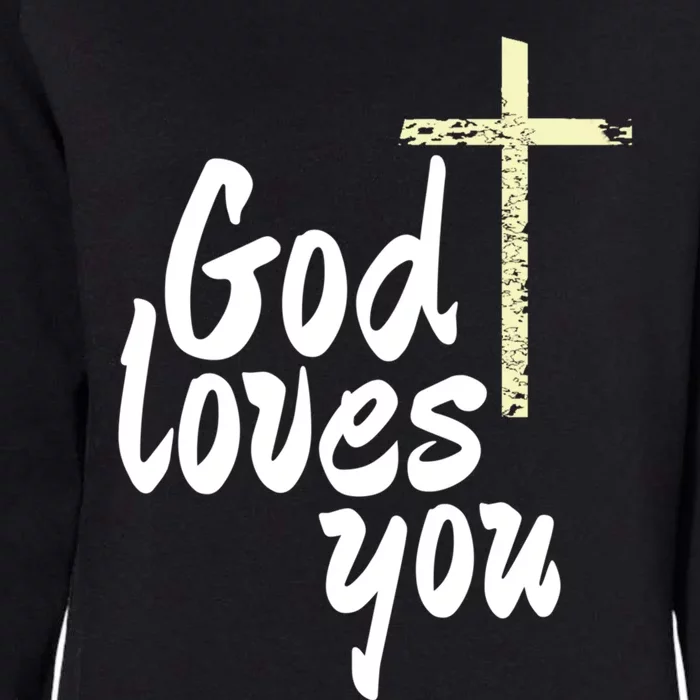 God Loves You Big Christian Cross Gift Womens California Wash Sweatshirt