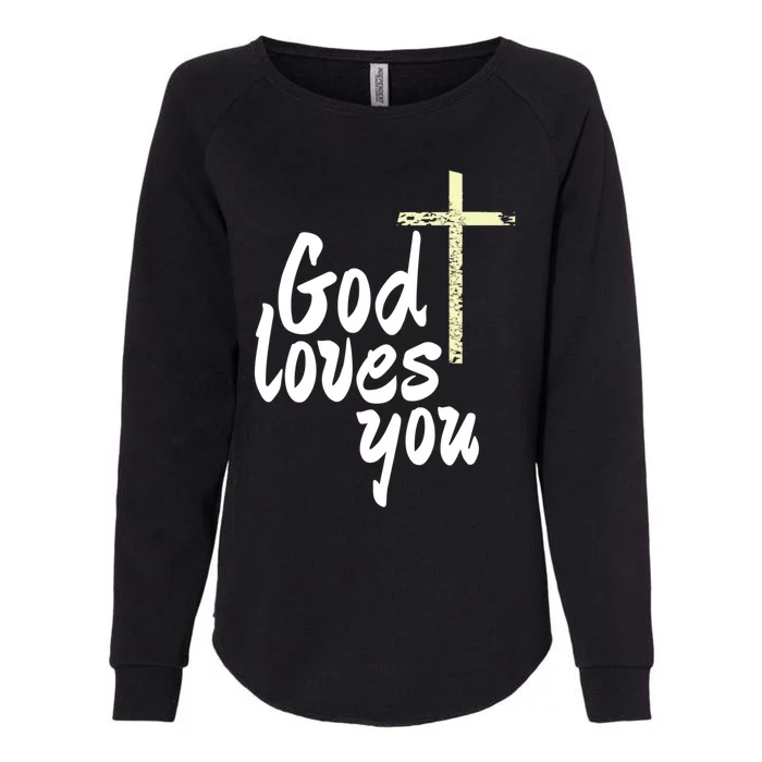 God Loves You Big Christian Cross Gift Womens California Wash Sweatshirt